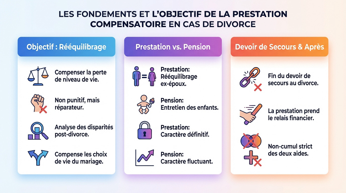 Balance de la justice illustrant l'équilibre financier recherché par la prestation compensatoire après un divorce