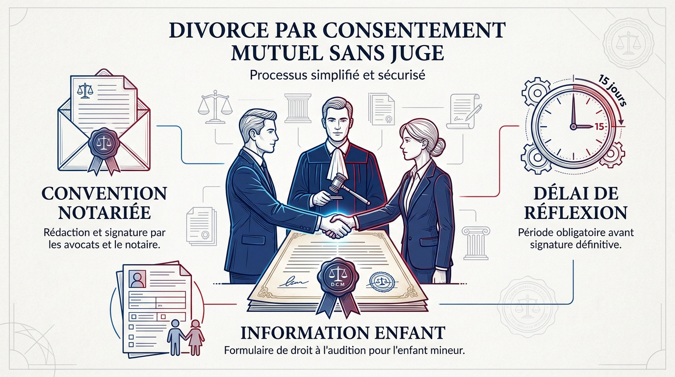 Signature d'une convention de divorce amiable chez un notaire