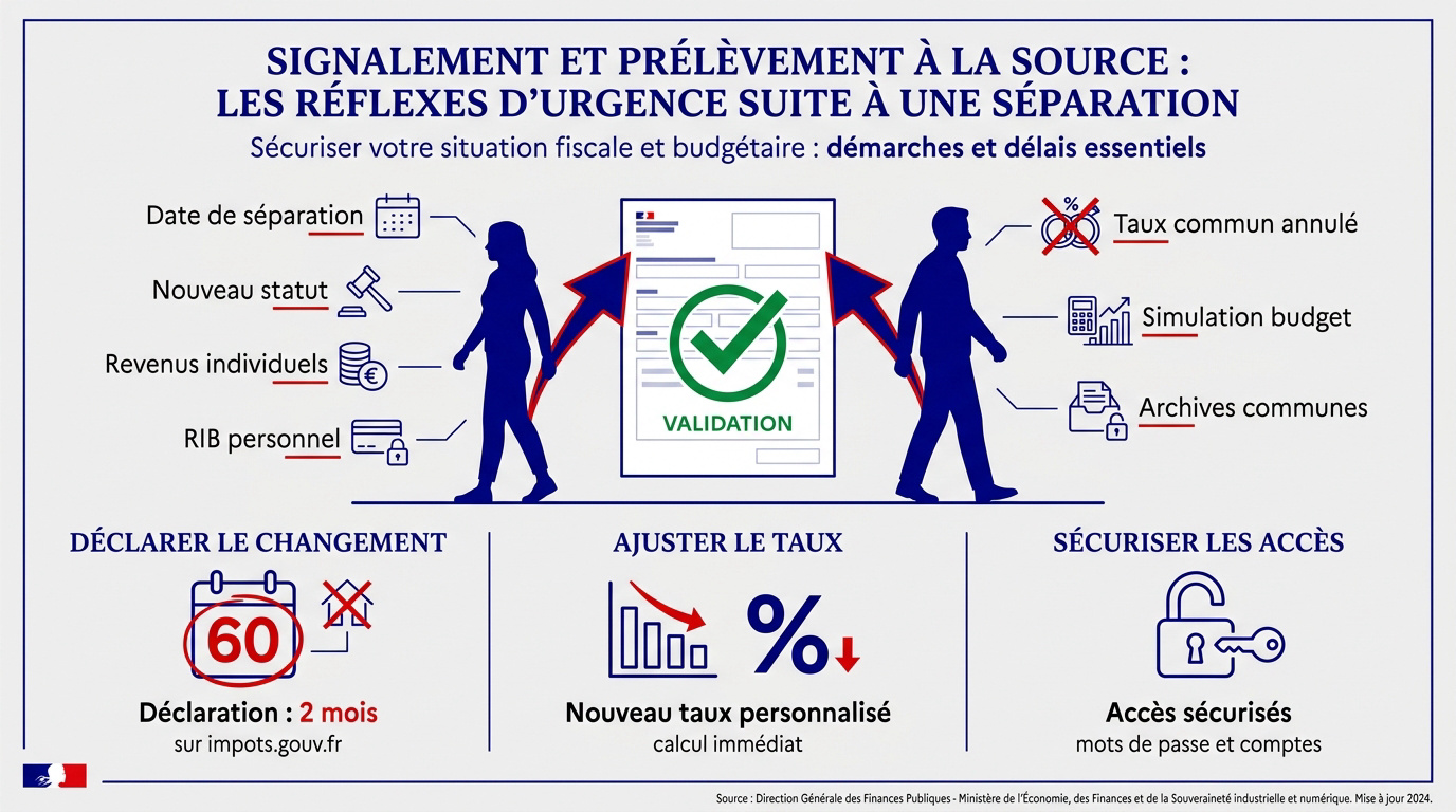 Interface de signalement de changement de situation sur le site des impôts après un divorce